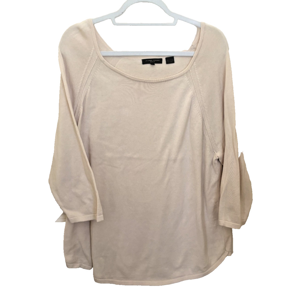 Jeanne Pierre Women’s Sz 1X tan sweater 100% cotton 3/4 Sleeve